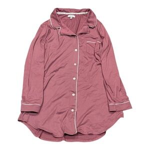 Large NINE WEST Women's Pink Button-Up Sleep Shirt
